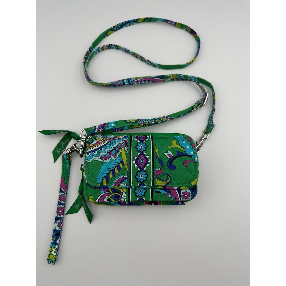 Vera Bradley All In One Crossbody Green Emerald Paisley Quilted Cotton Wristlet - Picture 3 of 16